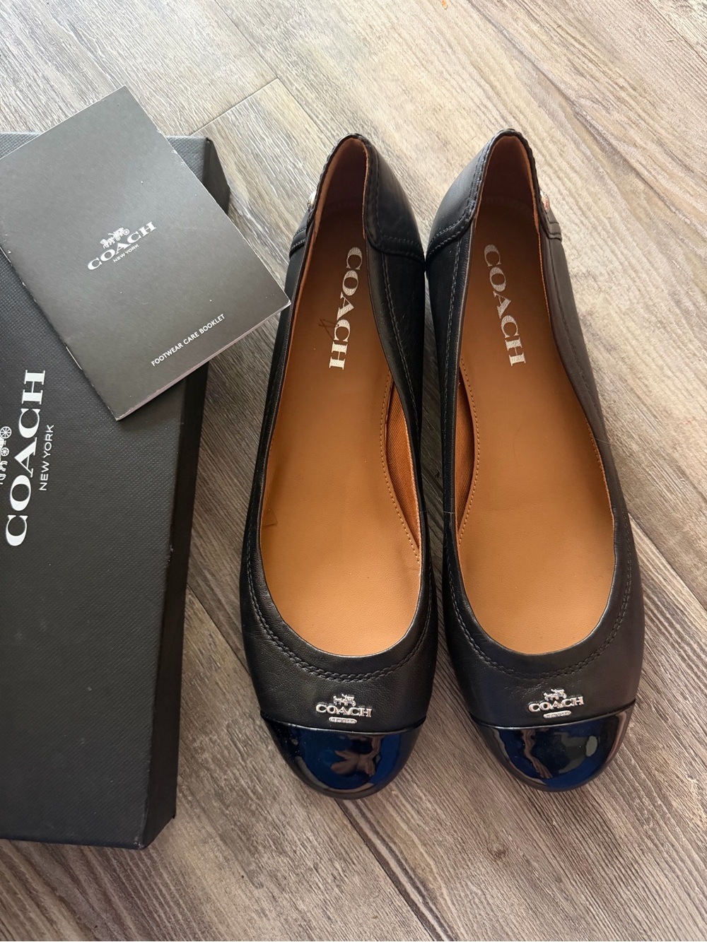 Chelsea Matte Calf Patent Coach Black Leather Ballet Flats